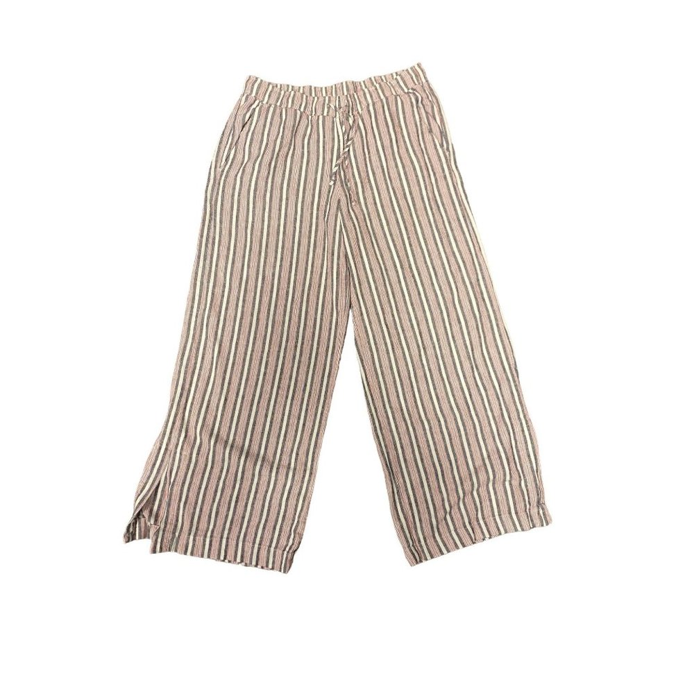 Cloth & Stone Size Medium Striped Denim White Red Wide Leg Women's Pants Linen